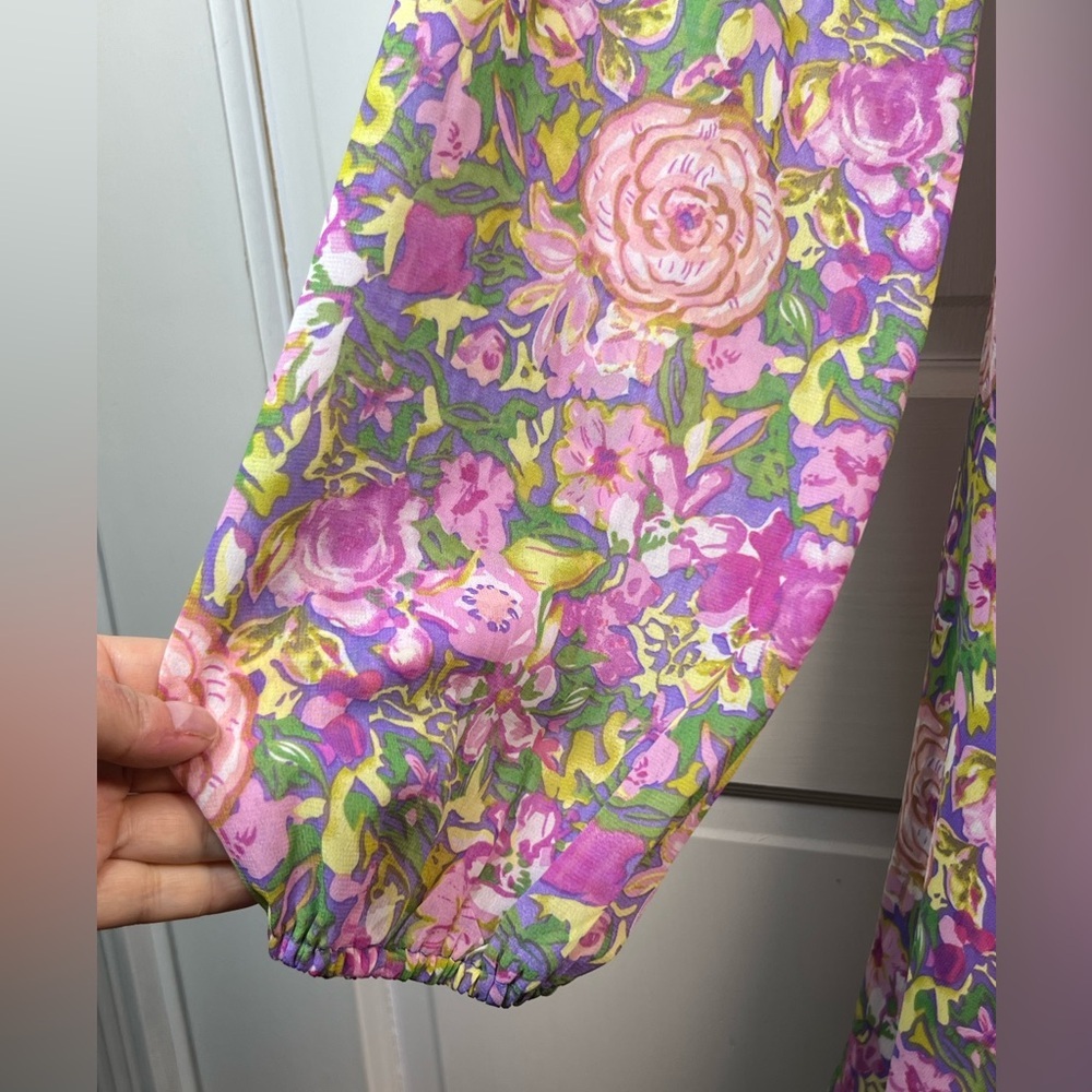LUSH Floral Long Sleeve Faux Wrap Minidress Lined Size Medium - Picture 5 of 9